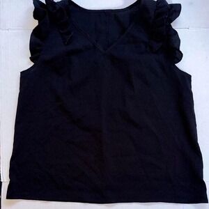 Emery Rose Black Ruffle Sleeve V-Neck Blouse Top 1XL